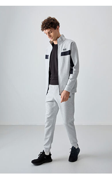 Air Jones Gri Yüzeyi Dokulu Standart Fit Nakışlı Erkek Eşofman Takım - 85248