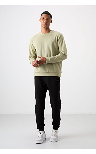 Air Jones Çağla - Siyah Pamuklu Kalın Yumuşak Dokulu Comfort Fit Nakışlı Erkek Eşofman Takım - 85254