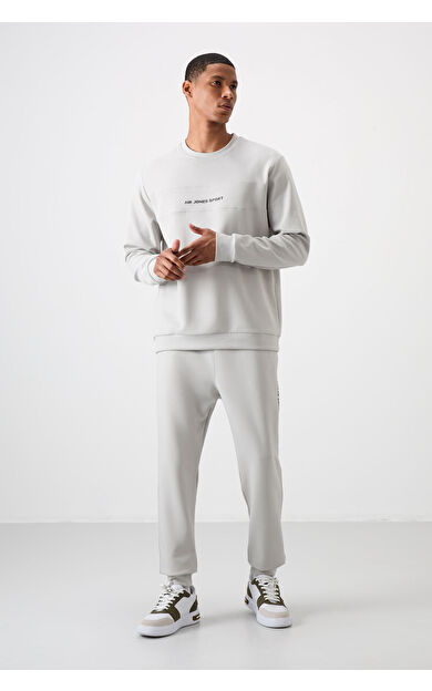 Air Jones Taş Pamuklu Kalın Yumuşak Dokulu Comfort Fit Baskılı Erkek Eşofman Takım - 85253
