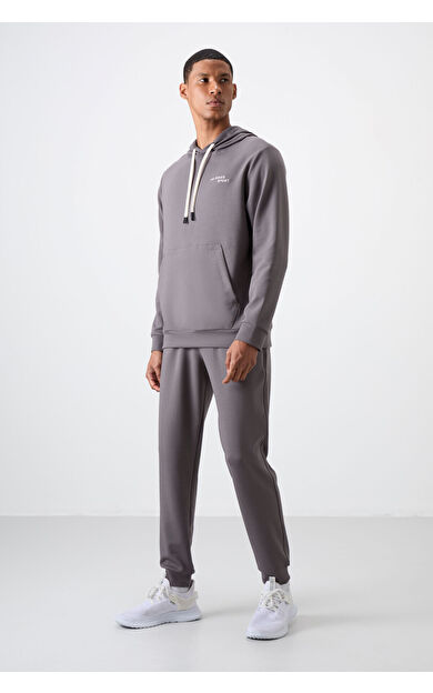 Air Jones Koyu Gri Pamuklu Kalın Yumuşak Dokulu Comfort Fit Nakışlı Erkek Eşofman Takım - 85255