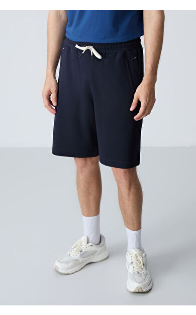 Air Jones Lacivert Pamuklu Kalın Yumuşak Dokulu Standart  Fit Basic Erkek Şort  - 81278