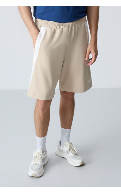 Air Jones Bej Pamuklu Kalın Yumuşak Dokulu Standart  Fit Basic Erkek Şort  - 81280