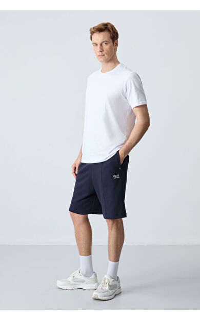 Air Jones Lacivert Pamuklu Kalın Yumuşak Dokulu Standart  Fit Basic Erkek Şort  - 81277