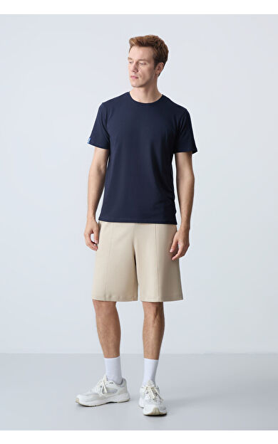Air Jones Bej Pamuklu Kalın Yumuşak Dokulu Standart  Fit Basic Erkek Şort  - 81277