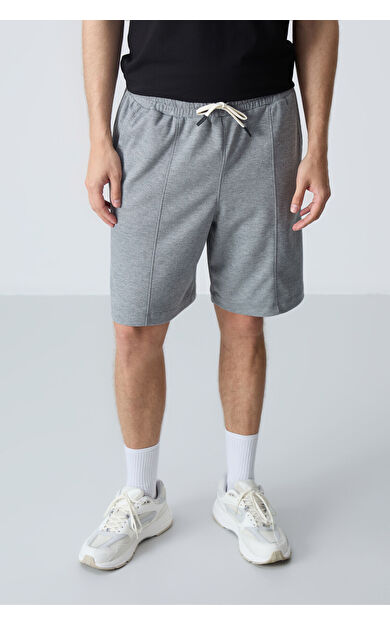 Air Jones Gri Melanj Pamuklu Kalın Yumuşak Dokulu Standart Fit Basic Erkek Şort  - 81277