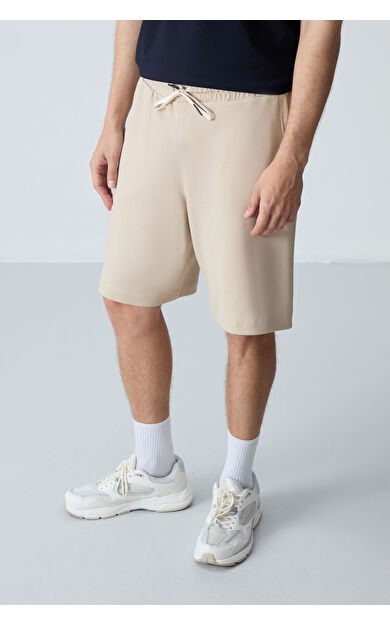 Air Jones Bej Pamuklu Kalın Yumuşak Dokulu Standart Fit Basic Erkek Şort  - 81275