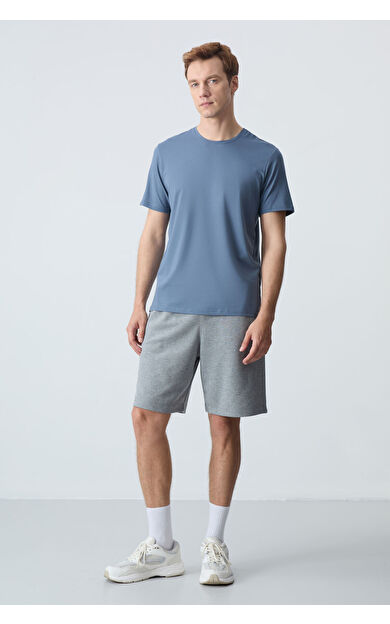 Air Jones Gri Melanj Pamuklu Kalın Yumuşak Dokulu Standart Fit Basic Erkek Şort  - 81275