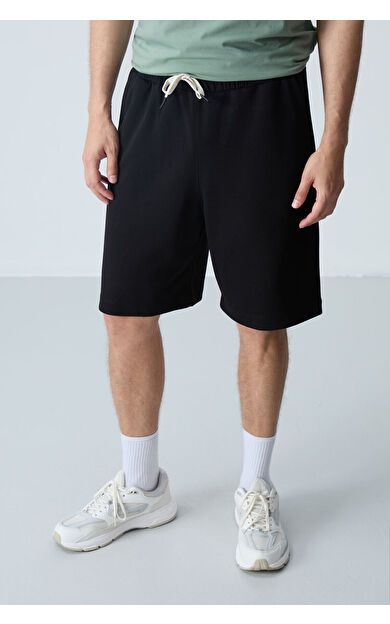 Air Jones Siyah Pamuklu Kalın Yumuşak Dokulu Standart Fit Basic Erkek Şort  - 81275