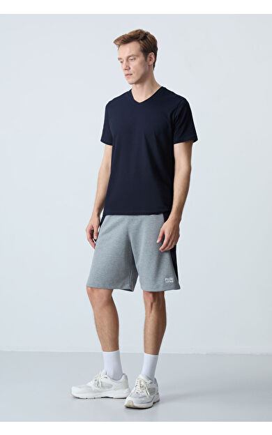 Air Jones Gri Melanj Pamuklu Kalın Yumuşak Dokulu Standart  Fit Basic Erkek Şort  - 81280