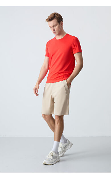 Air Jones Bej Pamuklu Kalın Yumuşak Dokulu Standart Fit Basic Erkek Şort  - 81278