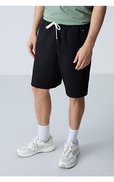 Air Jones Siyah Pamuklu Kalın Yumuşak Dokulu Standart  Fit Basic Erkek Şort  - 81278