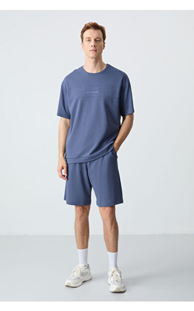 Air Jones Petrol Pamuklu Kalın Yumuşak Dokulu Oversize Fit Basic Erkek Şort Takım - 85257