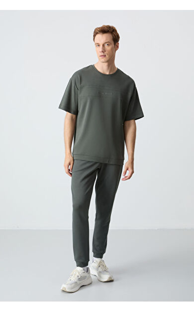 Air Jones Haki Pamuklu Kalın Yumuşak Dokulu Oversize Fit Basic Erkek Eşofman Takım - 85261