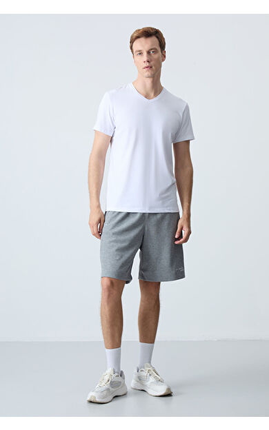 Air Jones Gri Melanj Pamuklu Kalın Yumuşak Dokulu Standart Fit Basic Erkek Şort  - 81276