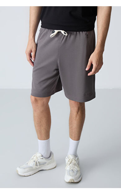 Air Jones Koyu gri Pamuklu Kalın Yumuşak Dokulu Standart  Fit Basic Erkek Şort  - 81276