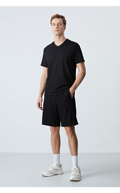 Air Jones Siyah Pamuklu Kalın Yumuşak Dokulu Standart  Fit Basic Erkek Şort  - 81276