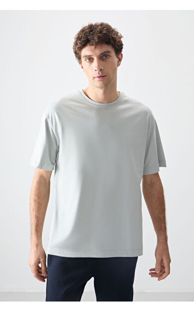 Air Jones Taş %100 Pamuk Kalın Yumuşak Dokulu Oversize Fit Basic Erkek T-Shirt - 88353