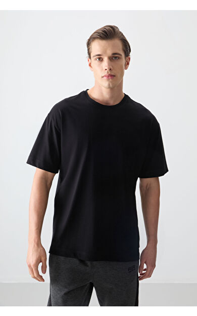 Air Jones Siyah %100 Pamuk Kalın Yumuşak Dokulu Oversize Fit Basic Erkek T-Shirt - 88353