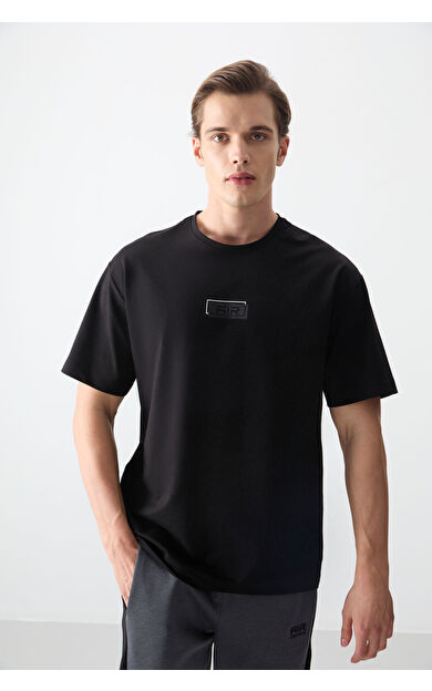 Air Jones Siyah Pamuklu Kalın Yumuşak Dokulu Oversize Fit Baskılı Erkek T-Shirt - 88376
