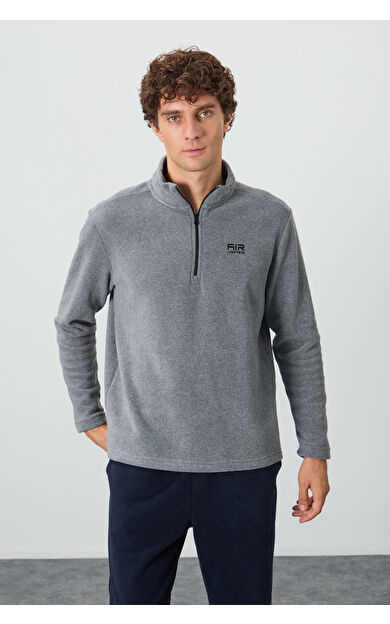 Air Jones River Gri Melanj Dik Yaka Erkek Polar Sweatshirt - 88310