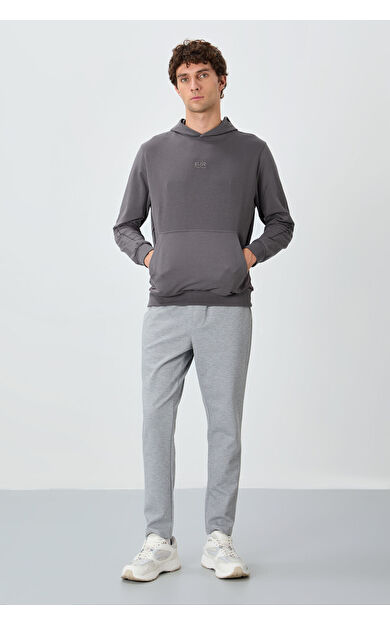 Air Jones Gri Melanj Yüzeyi Dokulu Standart Fit Erkek Eşofman Alt - 82155