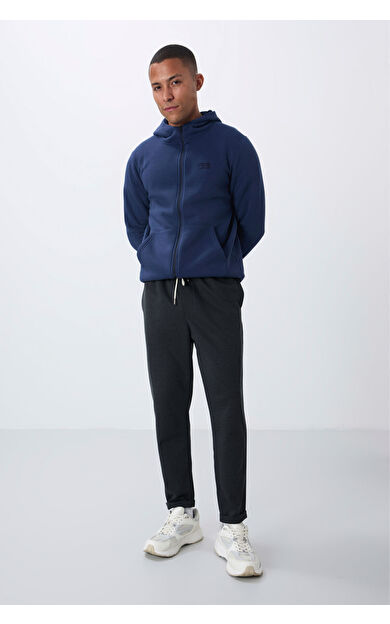 Air Jones Koyu Gri Yüzeyi Dokulu Standart Fit Erkek Eşofman Alt- 82154