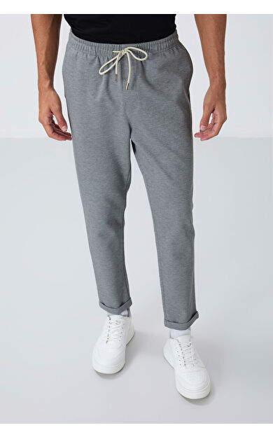 Air Jones Gri Melanj Yüzeyi Dokulu Standart Fit Erkek Eşofman Alt - 82154