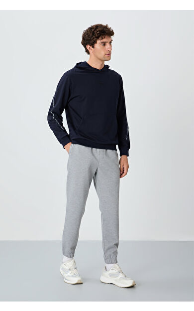 Air Jones Gri Melanj Yüzeyi Dokulu Standart Fit Erkek Eşofman Alt - 82156