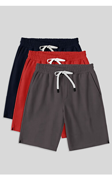 Air Jones Comfort Fit Basic 3lü Paket Lacivert-Fiesta-Koyu Gri Erkek Şort - 81274