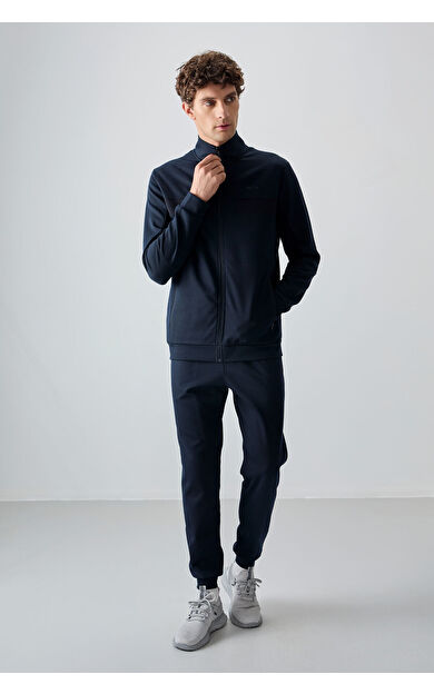 Lacivert Yüzeyi Dokulu Standart Fit Nakışlı Erkek Eşofman Takım - 85248