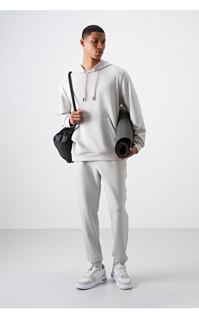 Taş Pamuklu Kalın Yumuşak Dokulu Comfort Fit Nakışlı Erkek Eşofman Takım - 85255