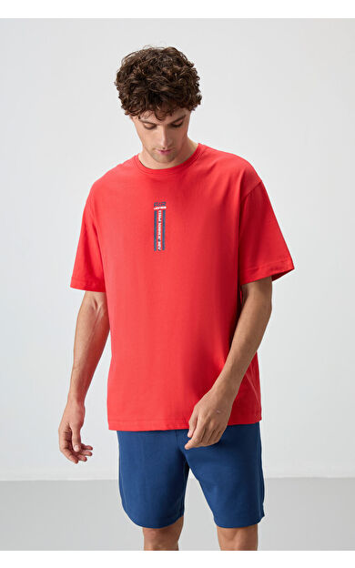 Fiesta %100 Pamuk Kalın Yumuşak Dokulu Oversize Fit Baskılı Erkek T-Shirt - 88360