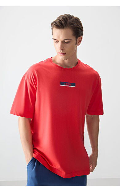 Fiesta %100 Pamuk Kalın Yumuşak Dokulu Oversize Fit Baskılı Erkek T-Shirt - 88359