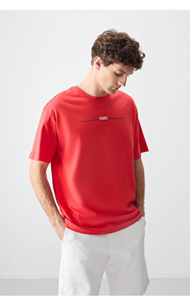 Fiesta %100 Pamuk Kalın Yumuşak Dokulu Oversize Fit Baskılı Erkek T-Shirt - 88357