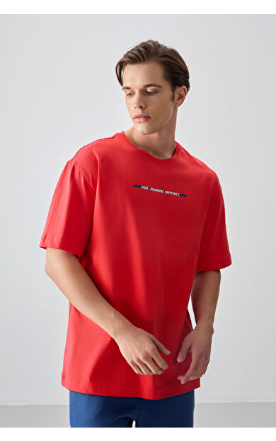 Fiesta %100 Pamuk Kalın Yumuşak Dokulu Oversize Fit Baskılı Erkek T-Shirt - 88358