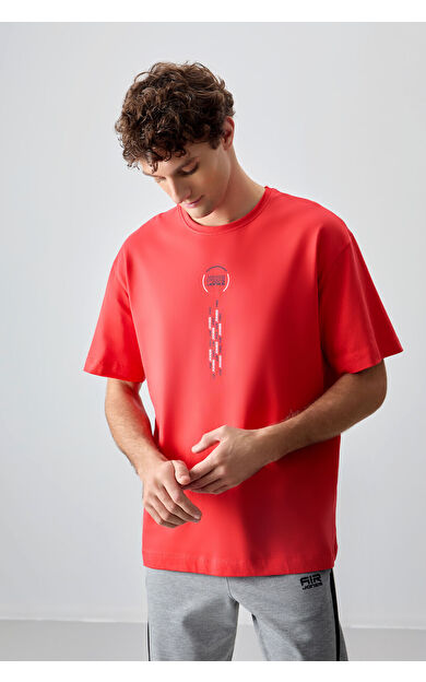 Fiesta %100 Pamuk Kalın Yumuşak Dokulu Oversize Fit Baskılı Erkek T-Shirt - 88355