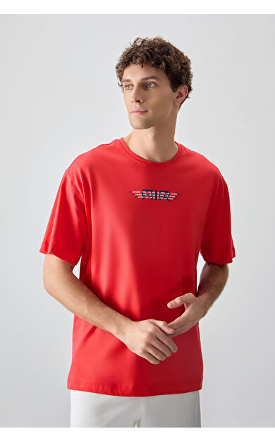 Fiesta %100 Pamuk Kalın Yumuşak Dokulu Oversize Fit Baskılı Erkek T-Shirt - 88356