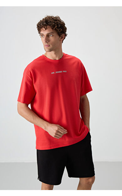 Fiesta Pamuklu Kalın Yüzeyi Dokulu Oversize Fit  Baskılı Erkek T-Shirt - 88364