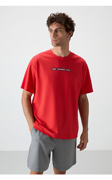 Fiesta Pamuklu Kalın Yüzeyi Dokulu Oversize Fit  Baskılı Erkek T-Shirt - 88365