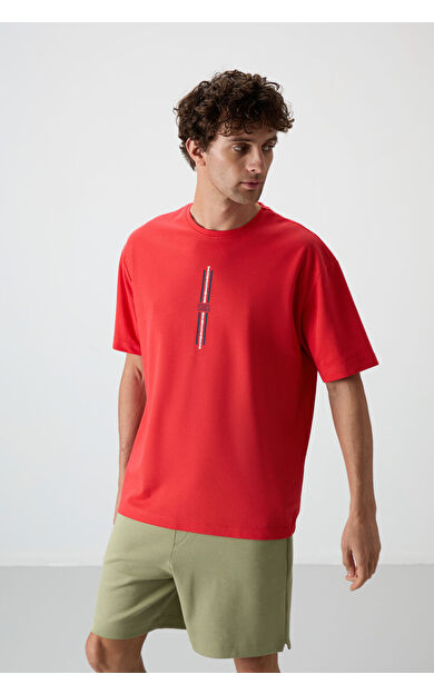 Fiesta Pamuklu Kalın Yüzeyi Dokulu Oversize Fit  Baskılı Erkek T-Shirt - 88366