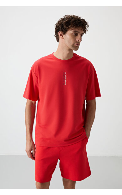 Fiesta Pamuklu Kalın Yüzeyi Dokulu Oversize Fit  Baskılı Erkek T-Shirt - 88368