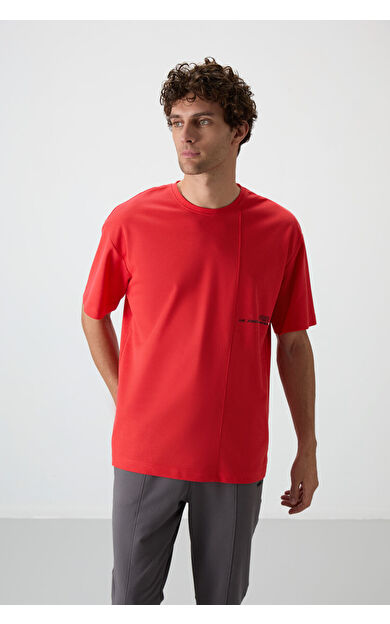 Fiesta Pamuklu Kalın Yüzeyi Dokulu Oversize Fit  Baskılı Erkek T-Shirt - 88370
