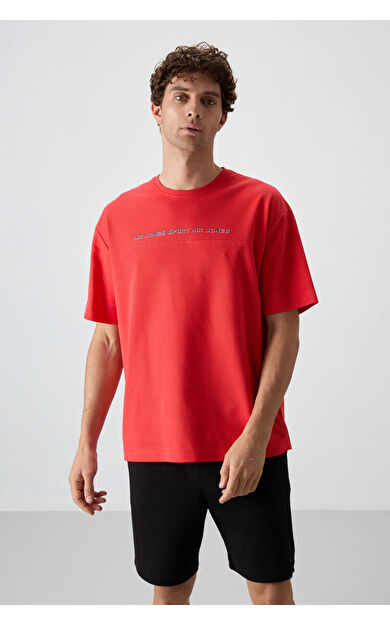 Fiesta Pamuklu Kalın Yüzeyi Dokulu Oversize Fit  Baskılı Erkek T-Shirt - 88371