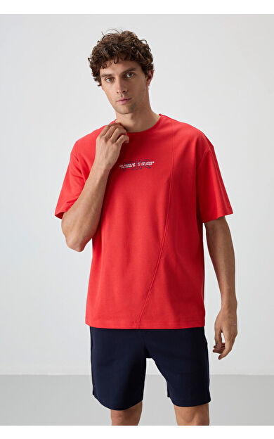Fiesta Pamuklu Kalın Yüzeyi Dokulu Oversize Fit  Baskılı Erkek T-Shirt - 88372
