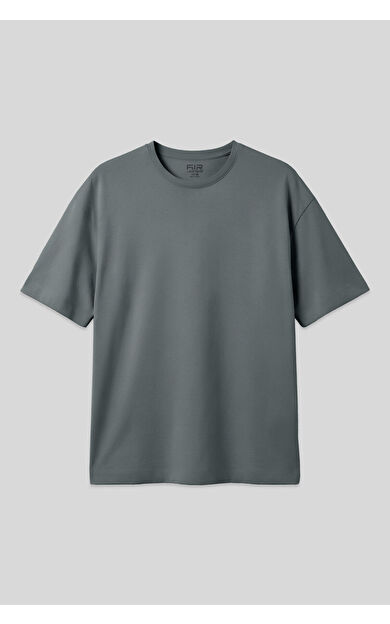 Haki %100 Pamuk Kalın Yumuşak Dokulu Oversize Fit Basic Erkek T-Shirt - 88353