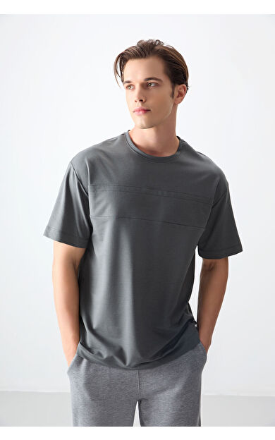 Haki Pamuklu Kalın Yumuşak Dokulu Oversize Fit Basic Erkek T-Shirt - 88378