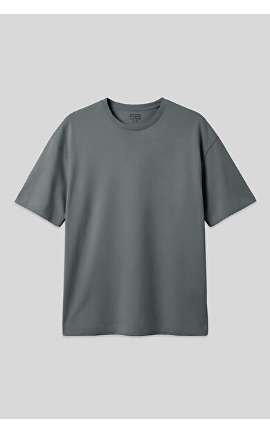 Haki Pamuklu Kalın Yumuşak Dokulu Oversize Fit Basic Erkek T-Shirt - 88377