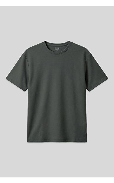 Haki Waffle İnterlok Yüzeyi Dokulu Oversize Fit Basic Erkek T-Shirt - 88379