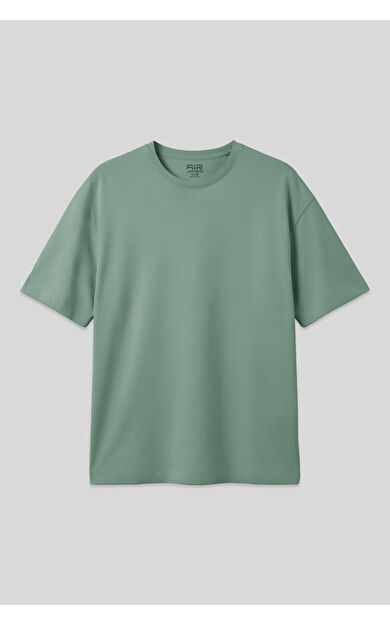 Açık Yeşil %100 Pamuk Kalın Yumuşak Dokulu Oversize Fit Basic Erkek T-Shirt - 88353