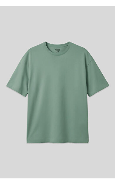 Açık Yeşil Pamuklu Kalın Yumuşak Dokulu Oversize Fit Basic Erkek T-Shirt - 88377